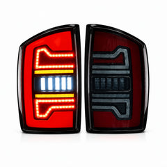 2002-2008 Dodge Ram Sequential LED Tail Lights — smoked lens red bar main product view — T-RAM02-06 — T-RAM-07-08