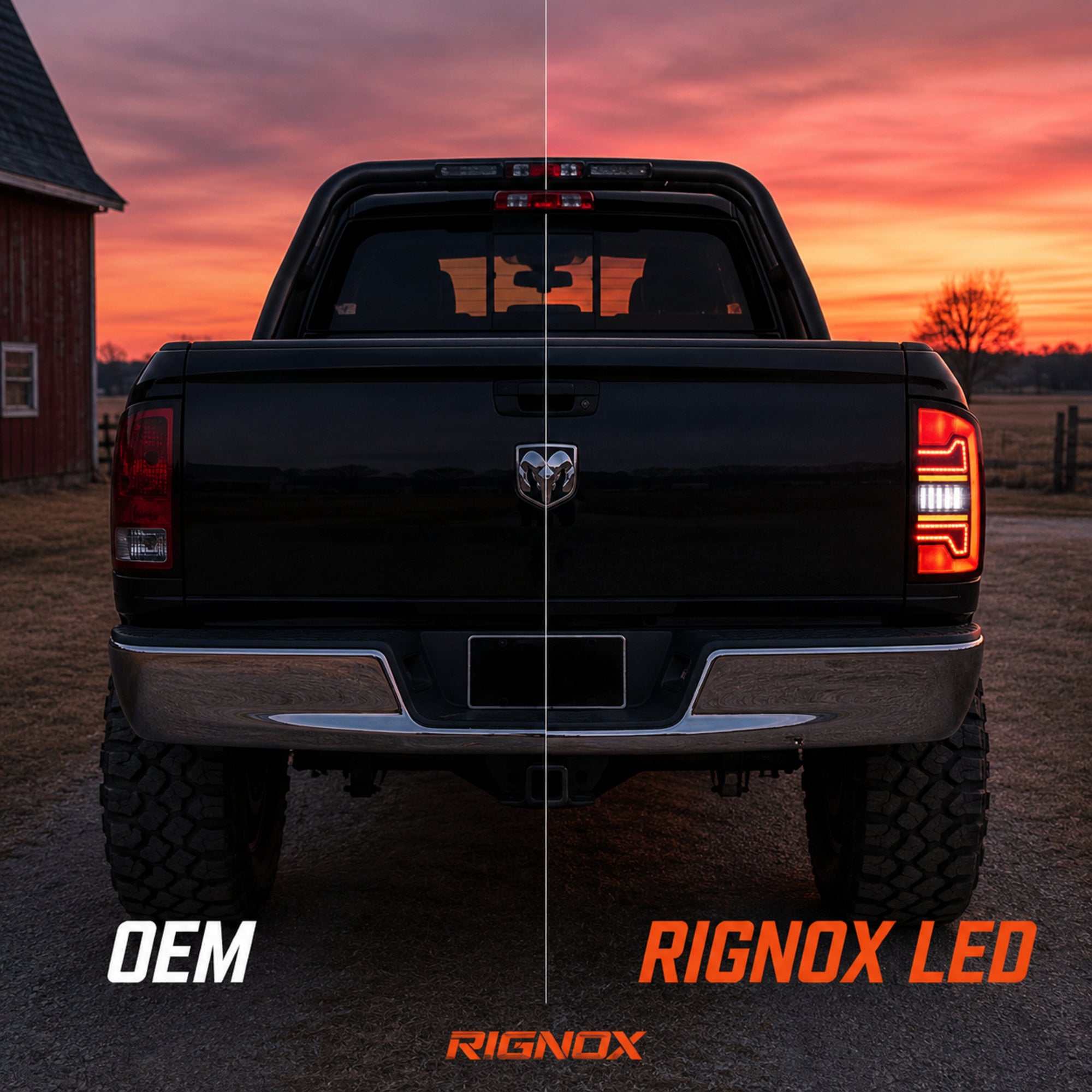 2002-2008 Dodge Ram Sequential LED Tail Lights — smoke red bar before after - T-RAM02-06