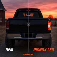 2002-2008 Dodge Ram Sequential LED Tail Lights — smoke red bar before after - T-RAM02-06