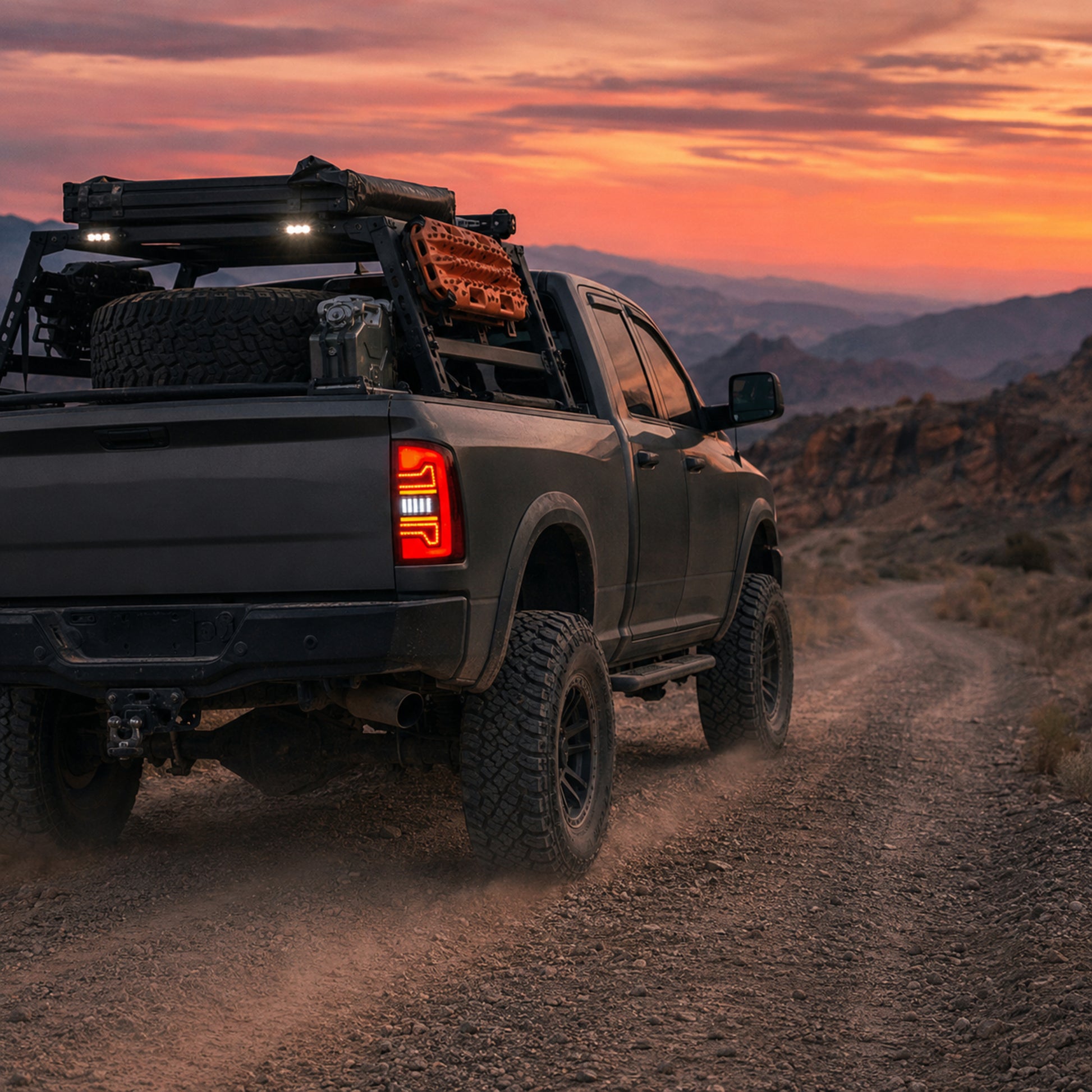 2002-2008 Dodge Ram Sequential LED Tail Lights — smoke red bar gravel trail wide - T-RAM02-06