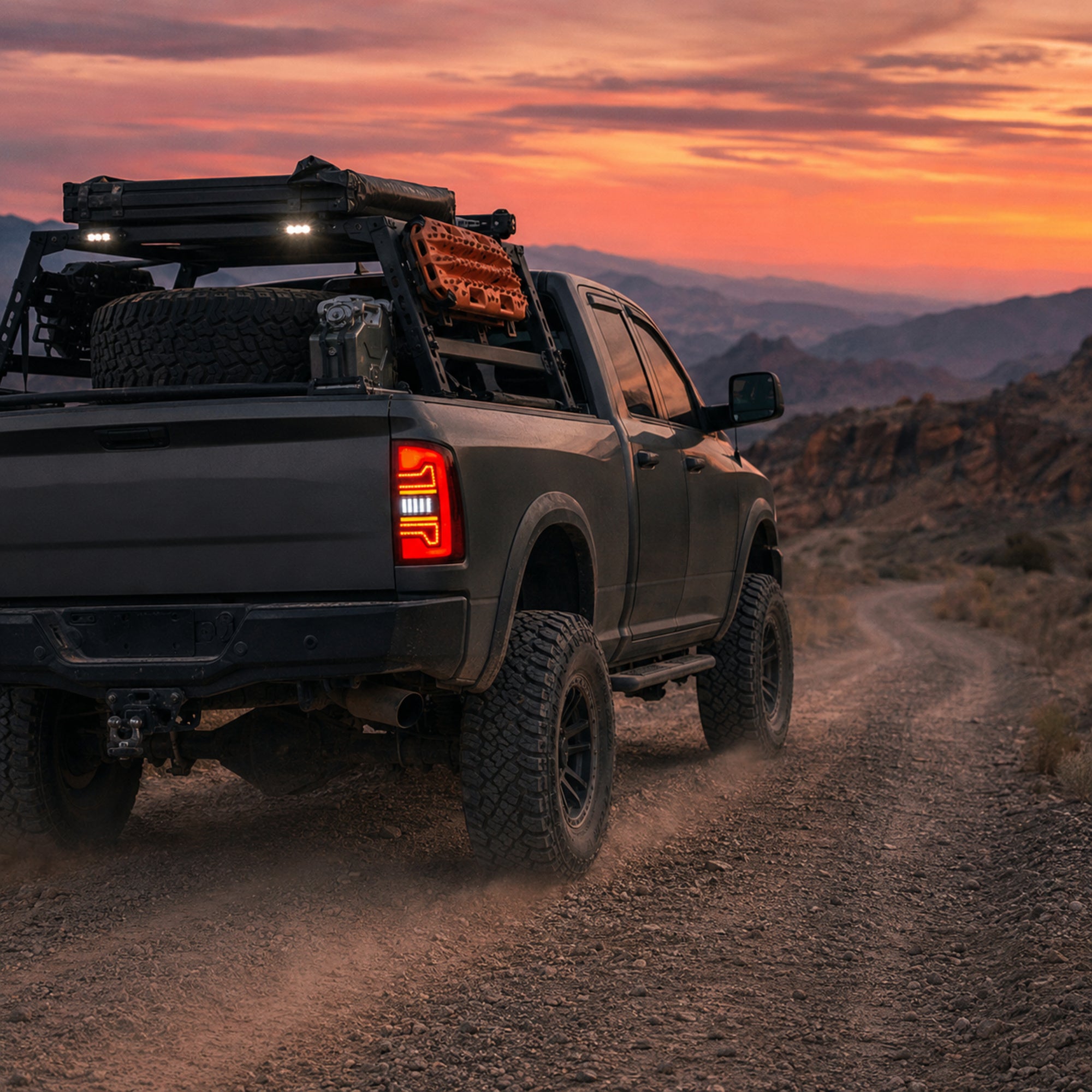 2002-2008 Dodge Ram Sequential LED Tail Lights — smoke red bar gravel trail wide - T-RAM02-06