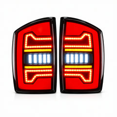 2002-2008 Dodge Ram Sequential LED Tail Lights — smoke red bar white background lit - T-RAM02-06