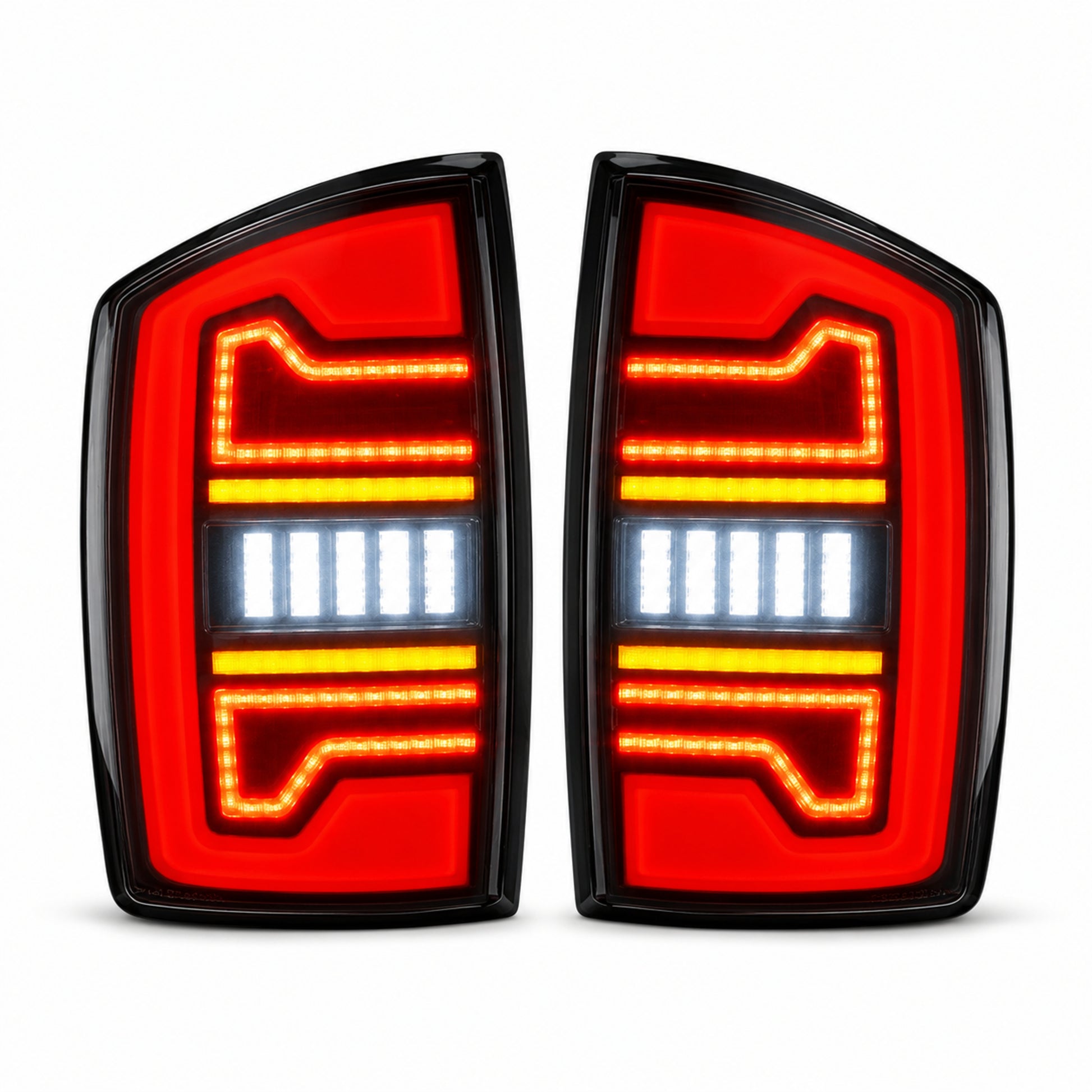 2002-2008 Dodge Ram Sequential LED Tail Lights — smoke red bar white background lit 01 630d8222 25f0 49a7 a91e c40bcaffb576 - T-RAM07-08