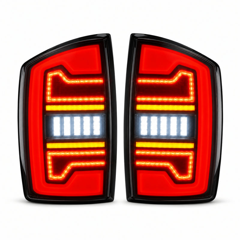 2002-2008 Dodge Ram Sequential LED Tail Lights — smoke red bar white background lit 01 630d8222 25f0 49a7 a91e c40bcaffb576 - T-RAM07-08