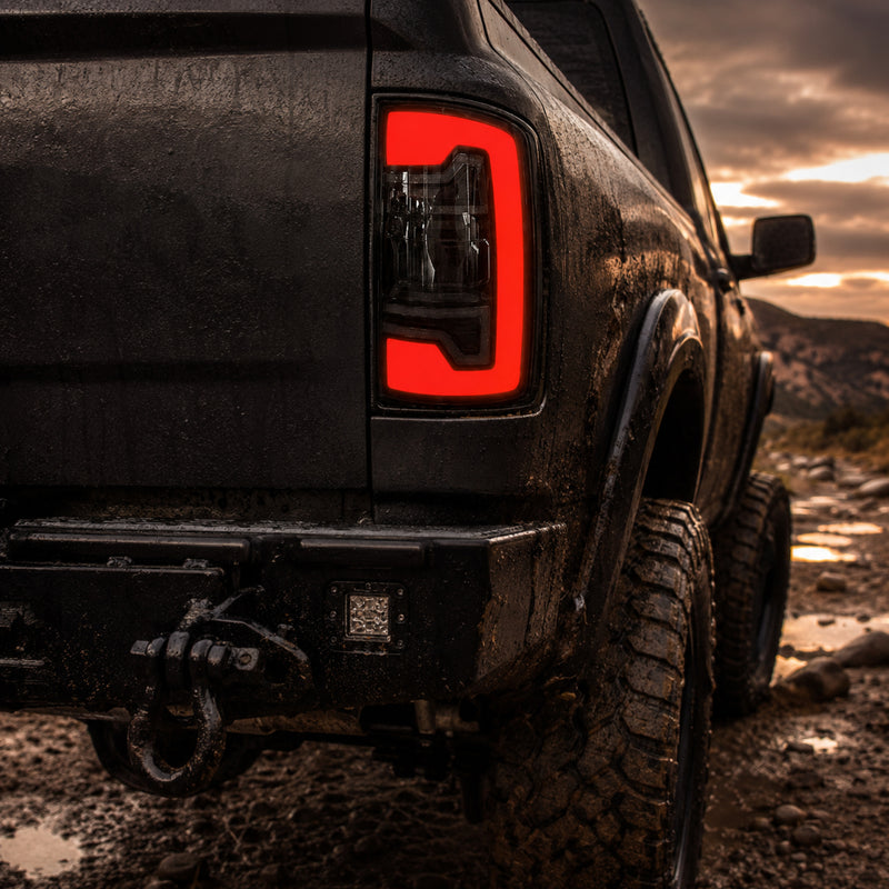 2002-2008 Dodge Ram Sequential LED Tail Lights — smoke red bar right side scene05 - T-RAM02-06