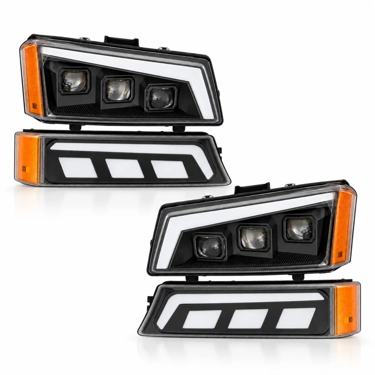 2003-2006 Chevrolet Silverado, 2007 Silverado Classic & 2003-2006 Avalanche (GMT800) LED Triple Projector Headlights Assembly — 4-Piece Kit — main — H-SIL03
