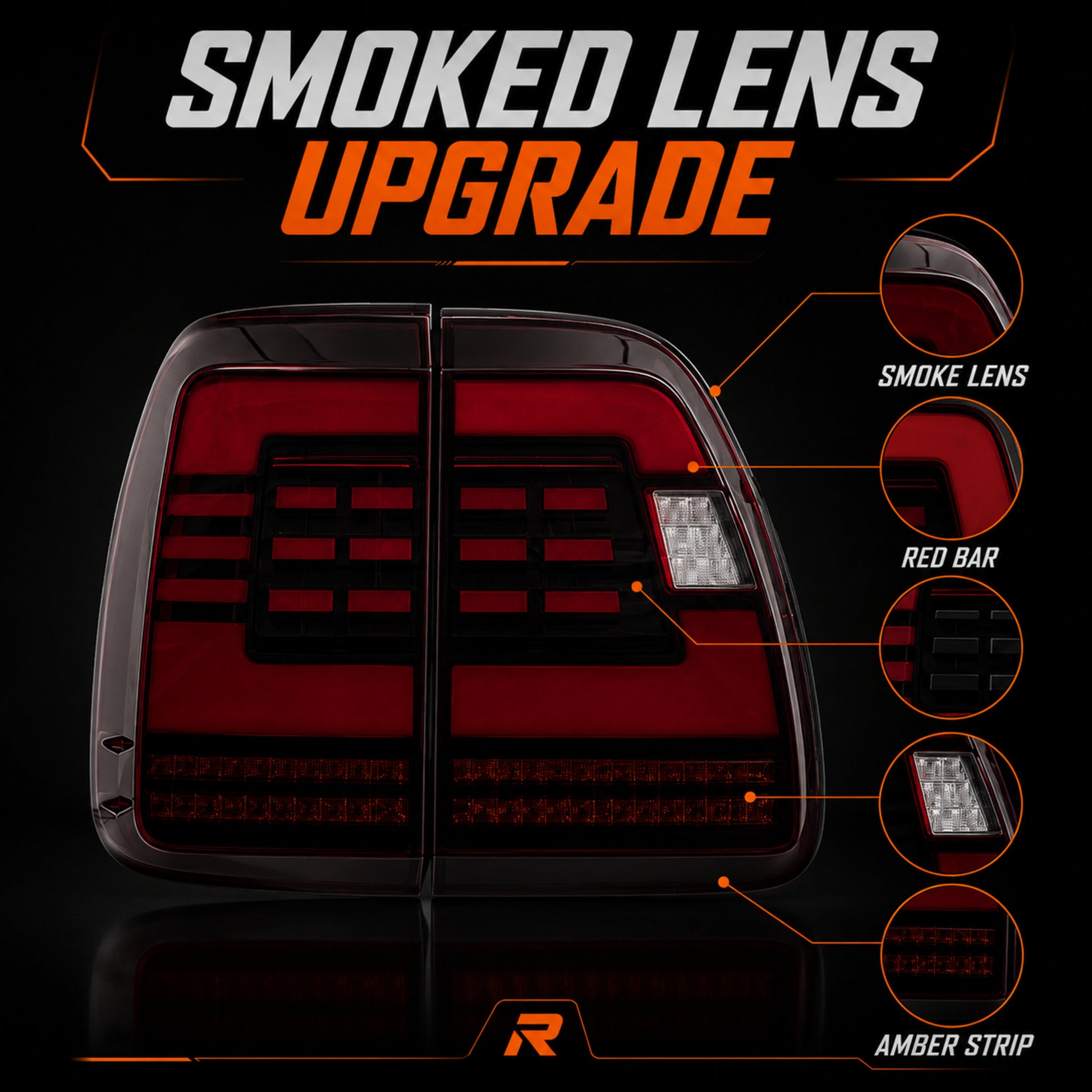 2003-2007 Lexus LX470 Sequential LED Tail Lights — smoke red bar function12