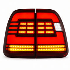 2003-2007 Lexus LX470 Sequential LED Tail Lights — smoke red bar white background lit