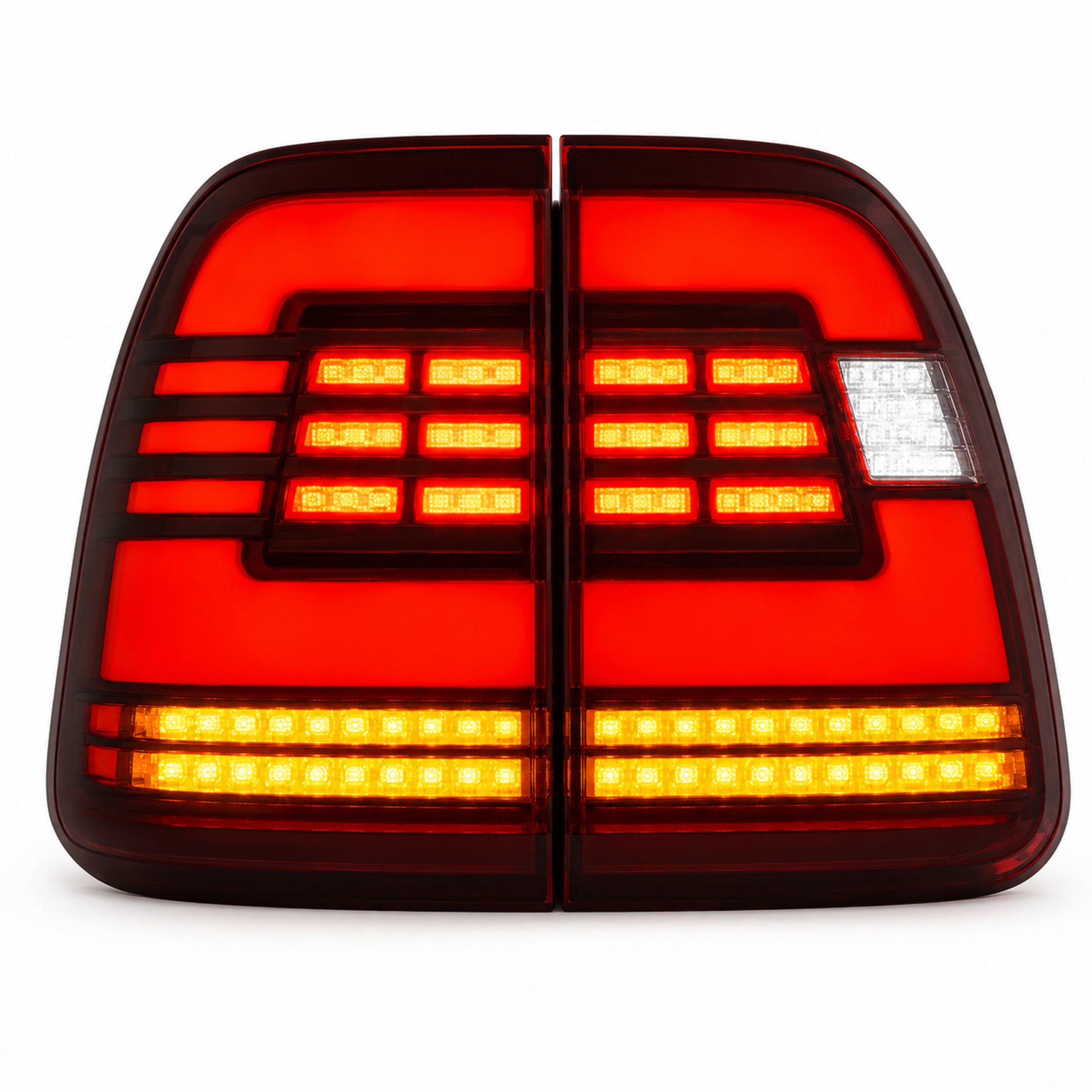 2003-2007 Lexus LX470 Sequential LED Tail Lights — smoke red bar white background lit