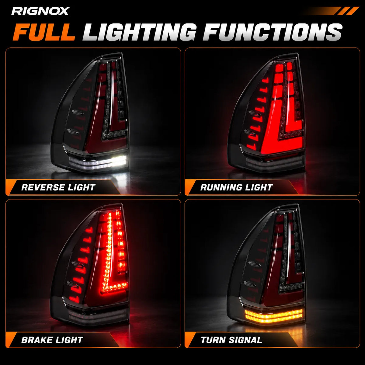2003-2009 Lexus GX470 Sequential LED Tail Lights Assembly — lighting functions — T-GX470-03-SR