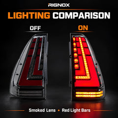 2003-2009 Lexus GX470 Sequential LED Tail Lights Assembly — lighting comparison — T-GX470-03-SR