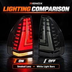 2003-2009 Lexus GX470 Sequential LED Tail Lights Assembly — Pair — Illuminated versus unlit comparison — T-GX470-03-SW