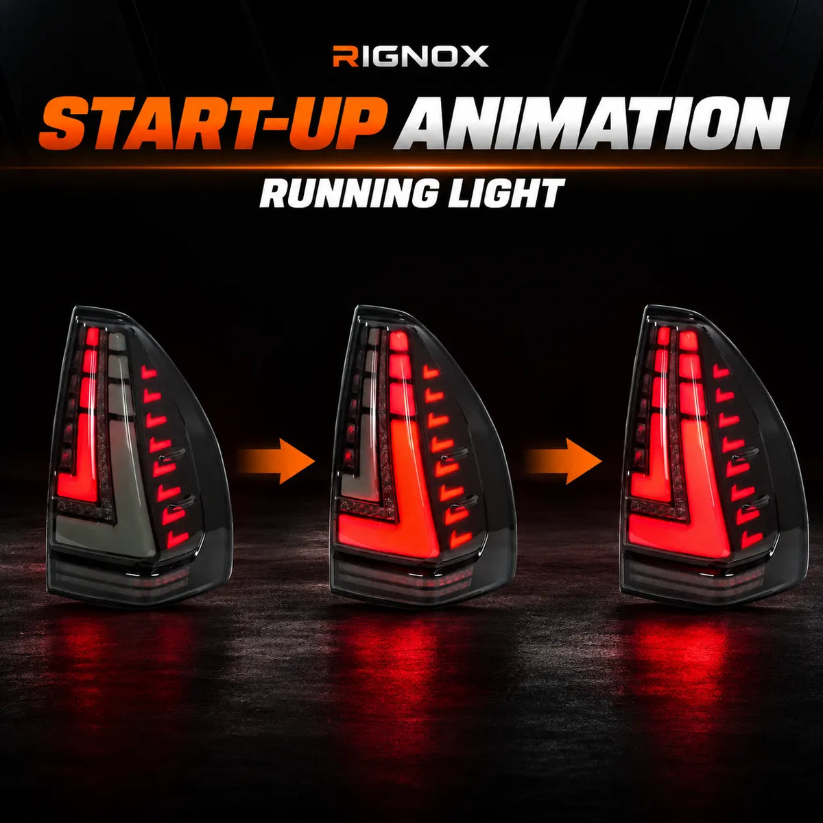 2003-2009 Lexus GX470 Sequential LED Tail Lights Assembly — Pair — Red running light startup sequence — T-GX470-03-SW