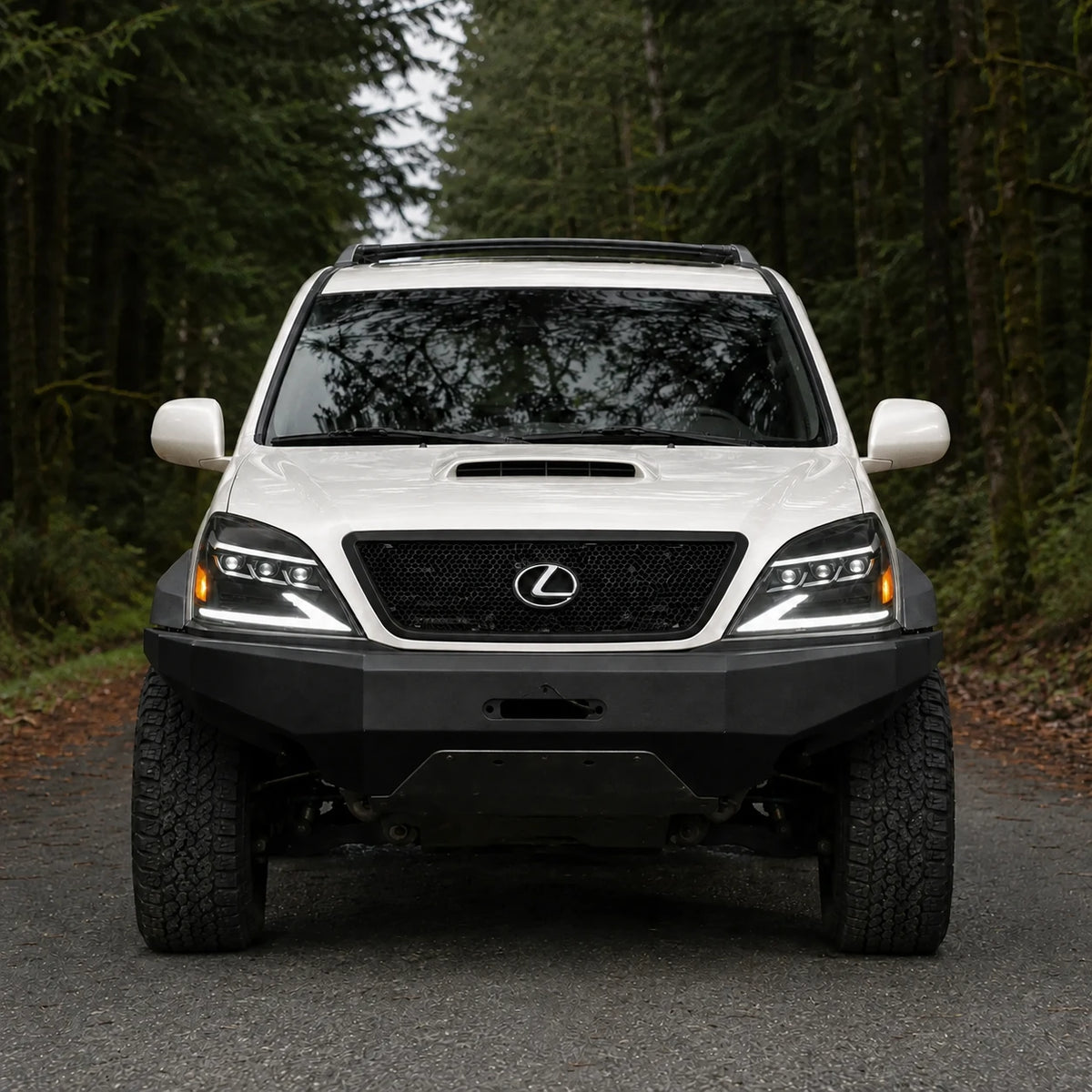 2003-2009 Lexus GX470 LED Triple Projector Headlights Assembly — front end view — H-GX470-03
