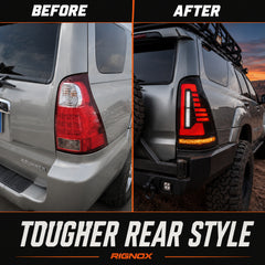 2003-2009 Toyota 4Runner Sequential LED Tail Lights — smoke red before after - T-4RN03