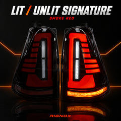 2003-2009 Toyota 4Runner Sequential LED Tail Lights — smoke red lit unlit detail - T-4RN03
