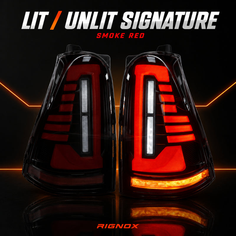 2003-2009 Toyota 4Runner Sequential LED Tail Lights — smoke red lit unlit detail - T-4RN03