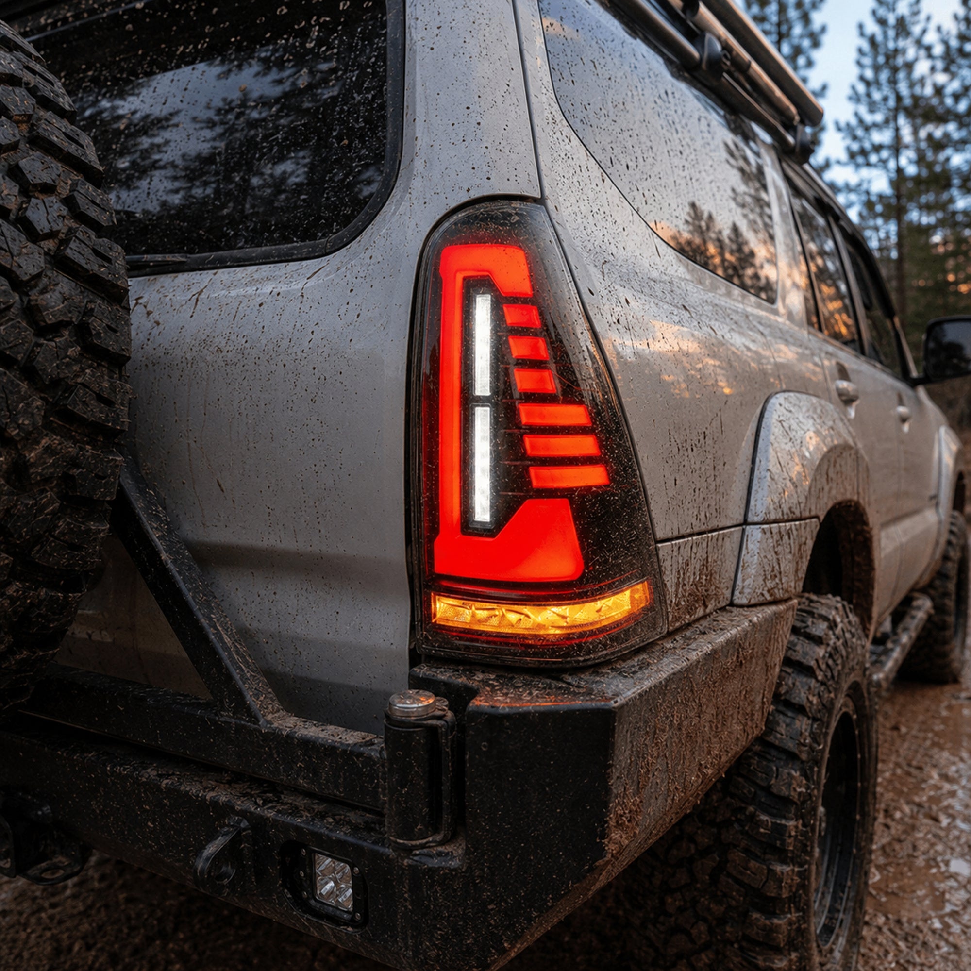 2003-2009 Toyota 4Runner Sequential LED Tail Lights — smoke red mud trail rear detail - T-4RN03