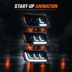 2004-2007 Toyota Land Cruiser 100 LED Triple Projector Headlights Assembly — start-up animation — H-LC100-04