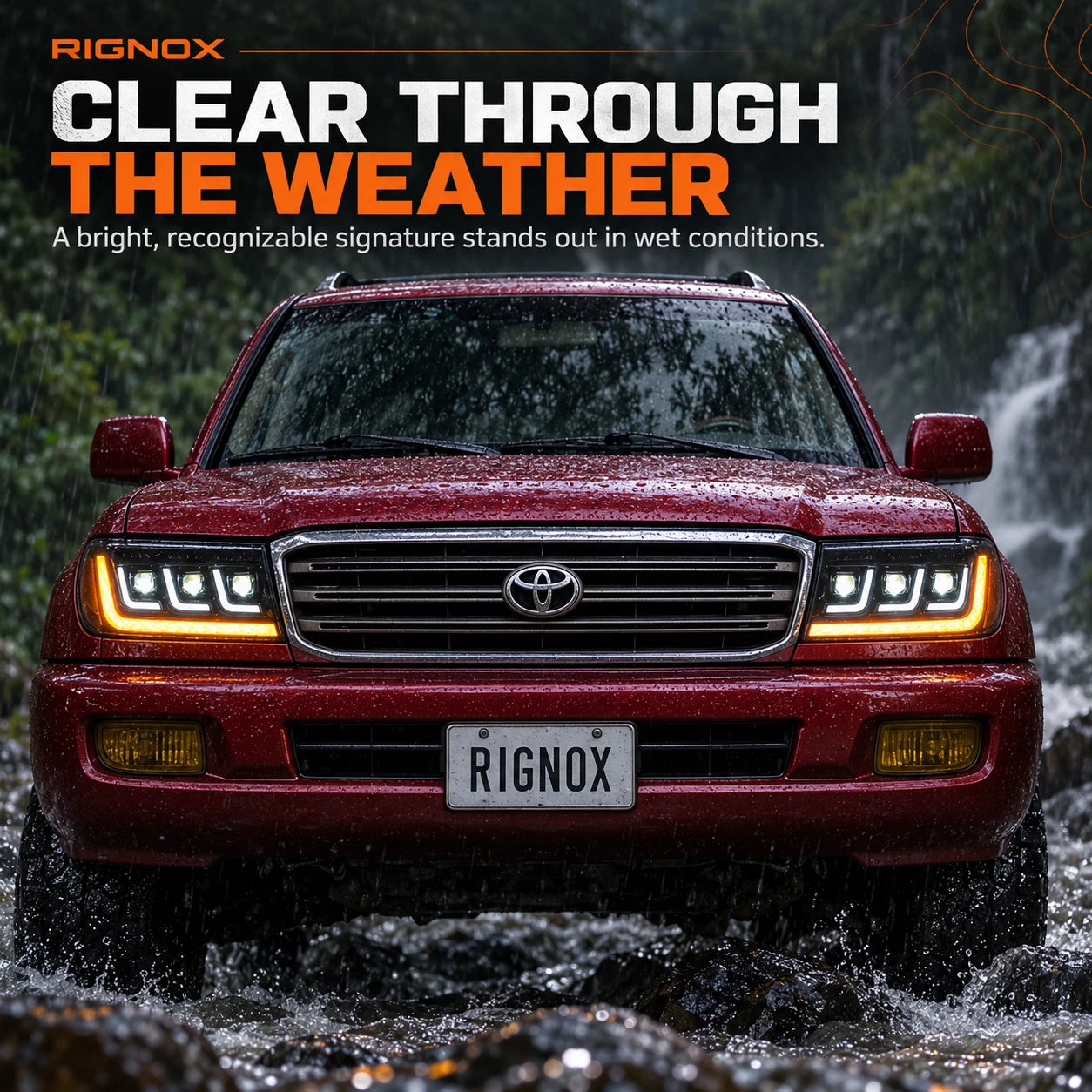 2004-2007 Toyota Land Cruiser 100 LED Triple Projector Headlights Assembly — clear through the weather — H-LC100-04