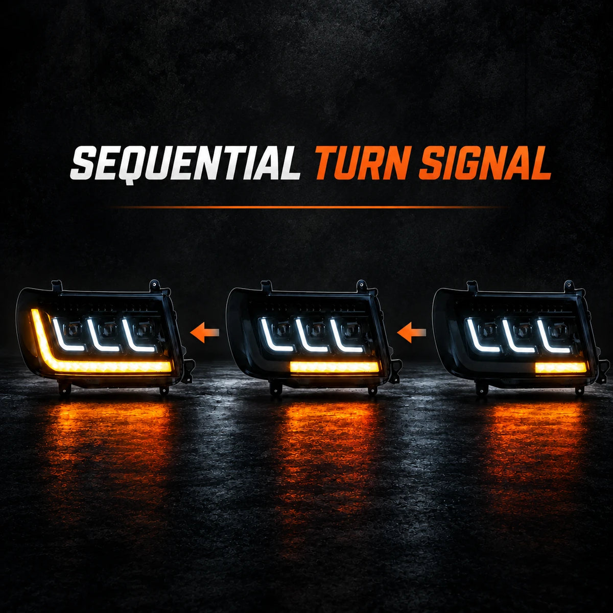 2004-2007 Toyota Land Cruiser 100 LED Triple Projector Headlights Assembly — sequential turn signal — H-LC100-04