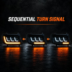 2004-2007 Toyota Land Cruiser 100 LED Triple Projector Headlights Assembly — sequential turn signal — H-LC100-04