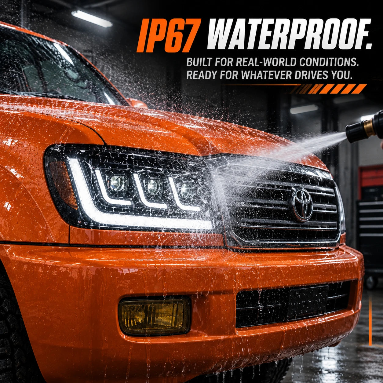 2004-2007 Toyota Land Cruiser 100 LED Triple Projector Headlights Assembly — ip67 waterproof — H-LC100-04