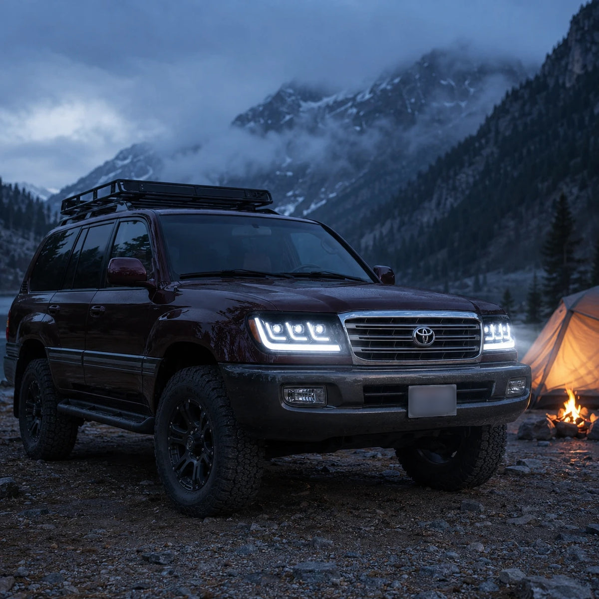 2004-2007 Toyota Land Cruiser 100 LED Triple Projector Headlights Assembly — weekend camp adventure — H-LC100-04