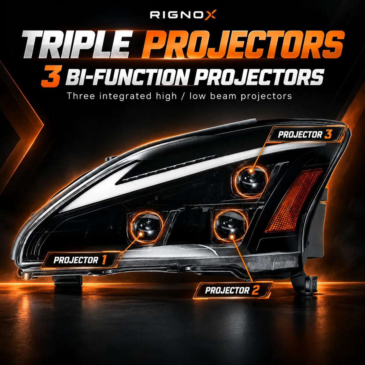 2004-2009 Lexus RX330 / RX350 / RX400h (XU30) LED Triple Projector Headlights Assembly — Pair — Three bi-function projectors — H-RX04-3P