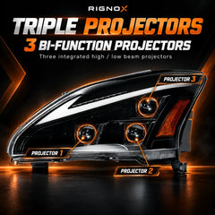 2004-2009 Lexus RX330 / RX350 / RX400h (XU30) LED Triple Projector Headlights Assembly — Pair — Three bi-function projectors — H-RX04-3P