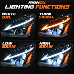 2004-2009 Lexus RX330 / RX350 / RX400h (XU30) LED Triple Projector Headlights Assembly — Pair — DRL turn signal low and high beams — H-RX04-3P