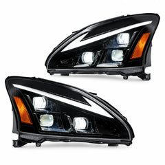 2004-2009 Lexus RX330 / RX350 / RX400h (XU30) LED Triple Projector Headlights Assembly — Pair — Headlight pair on white background — H-RX04-3P