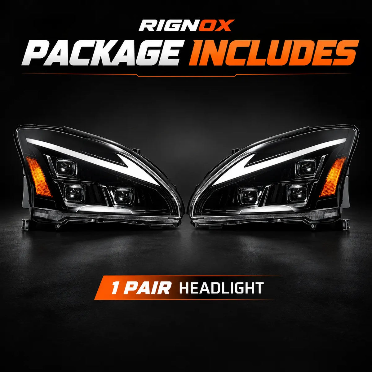 2004-2009 Lexus RX330 / RX350 / RX400h (XU30) LED Triple Projector Headlights Assembly — Pair — Package includes one pair of headlights — H-RX04-3P