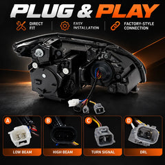 2004-2009 Lexus RX330 / RX350 / RX400h (XU30) LED Triple Projector Headlights Assembly — Pair — Rear housing and factory-style connectors — H-RX04-3P