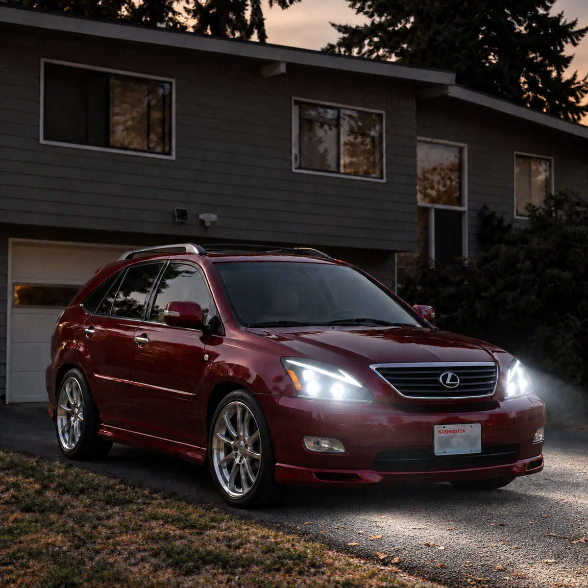 2004-2009 Lexus RX330 / RX350 / RX400h (XU30) LED Triple Projector Headlights Assembly — Pair — Nighttime driveway headlight illumination — H-RX04-3P