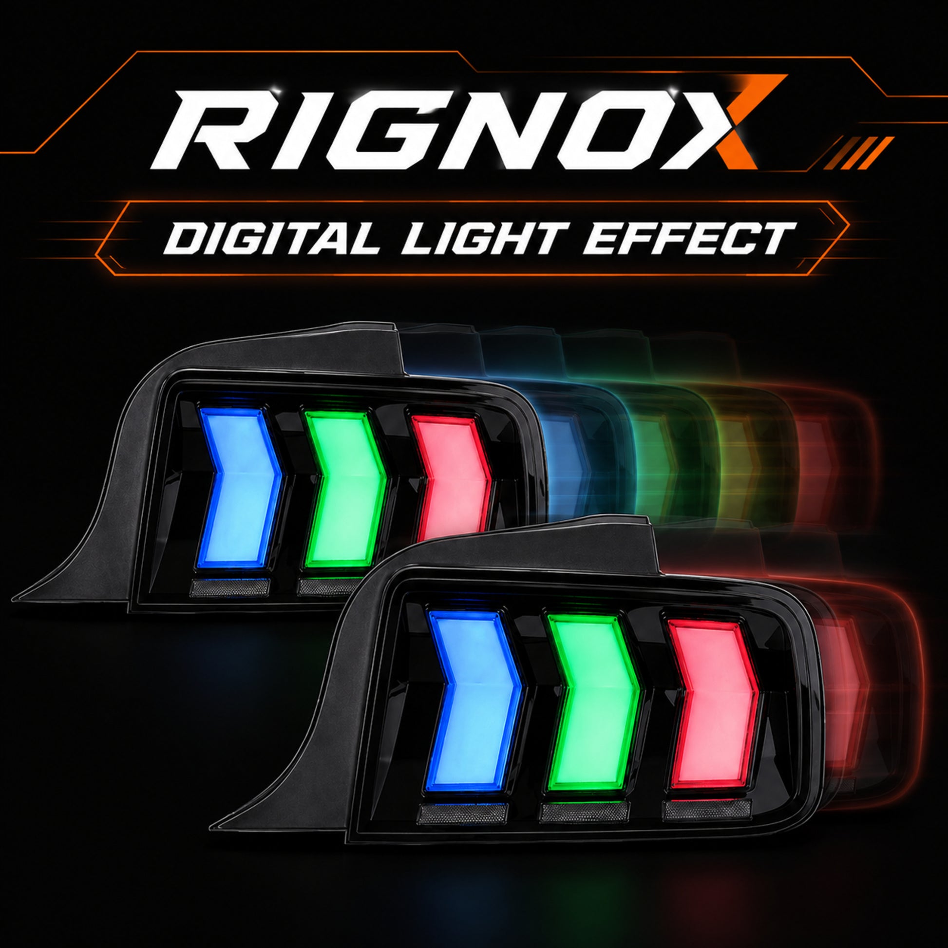 2005-2009 Ford Mustang Sequential LED Tail Lights — RGB digital effect11 - T-MUS05-RGB