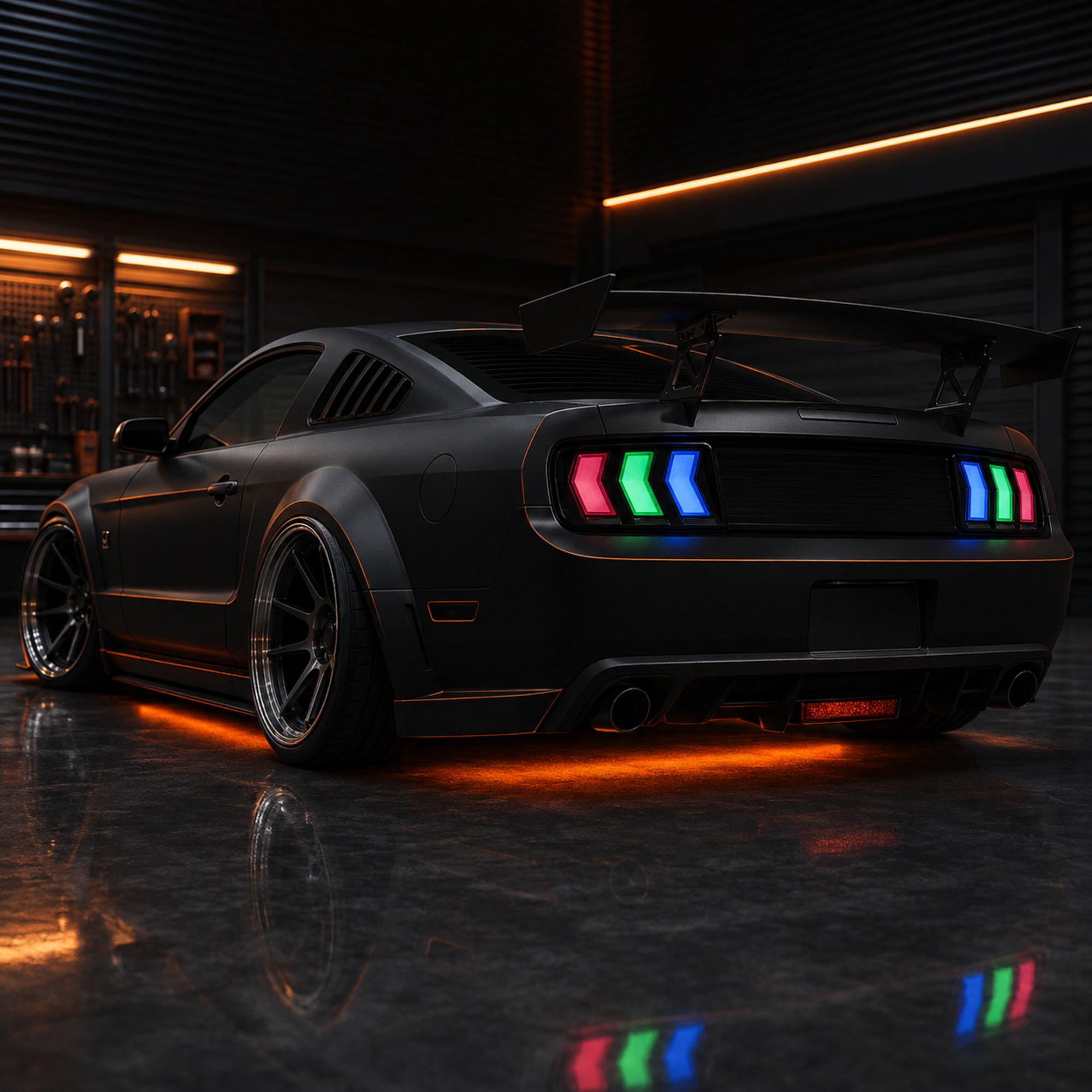 2005-2009 Ford Mustang Sequential LED Tail Lights — RGB garage show04 - T-MUS05-RGB