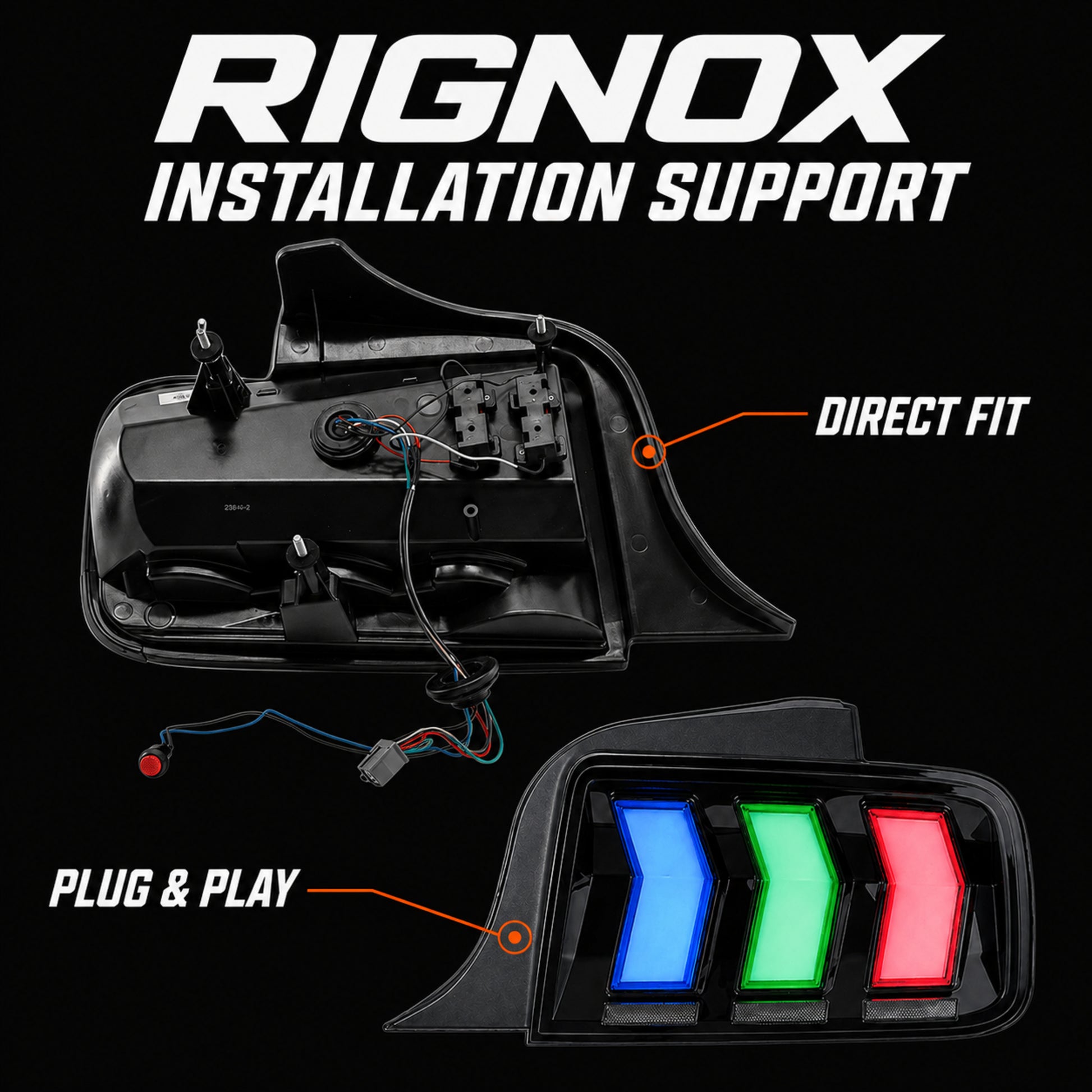 2005-2009 Ford Mustang Sequential LED Tail Lights — RGB installation support16 - T-MUS05-RGB