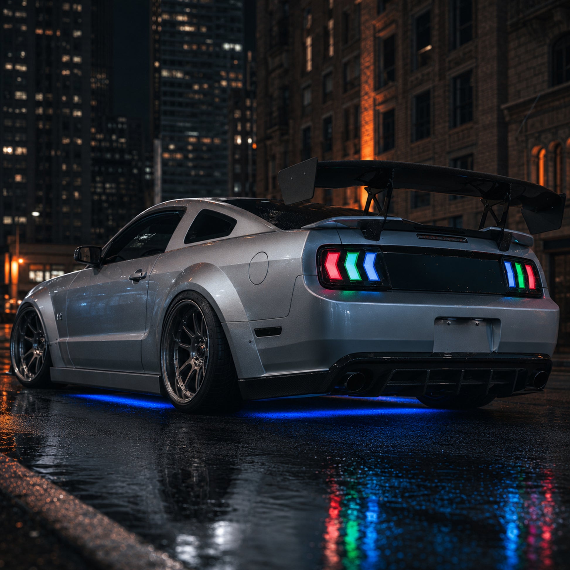 2005-2009 Ford Mustang Sequential LED Tail Lights — RGB street night05 - T-MUS05-RGB