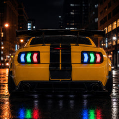2005-2009 Ford Mustang Sequential LED Tail Lights — t mus05 rgbshelby style rear view night - T-MUS05-RGB