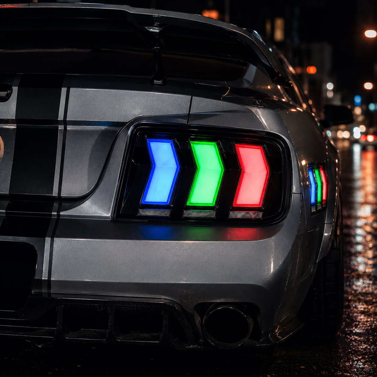 2005-2009 Ford Mustang Sequential LED Tail Lights — RGB shelby style close detail - T-MUS05-RGB