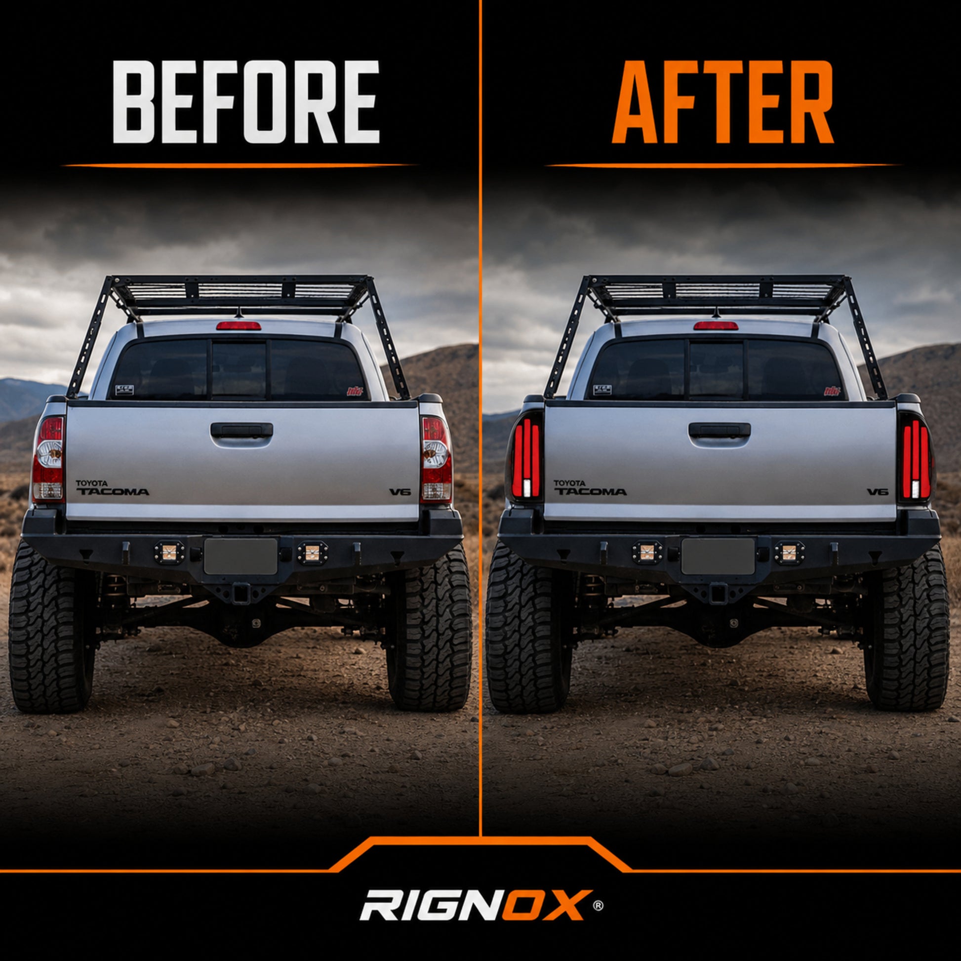2005-2015 Toyota Tacoma 2nd Gen Sequential LED Tail Lights — smoke red comparison — T-TAC05