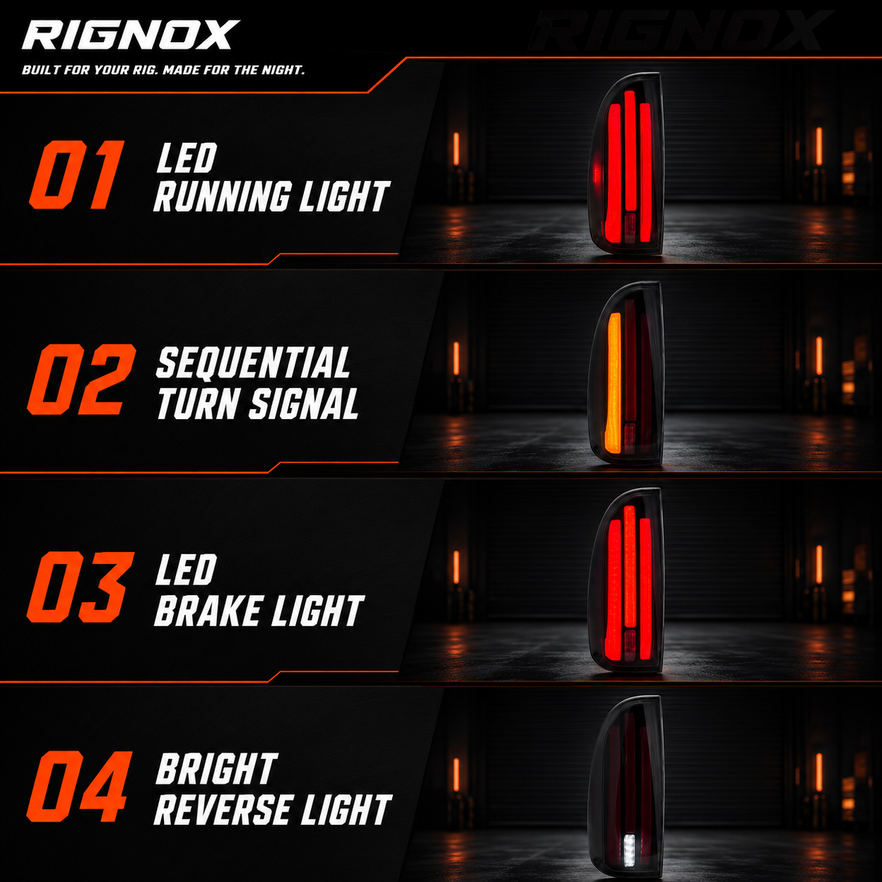 2005-2015 Toyota Tacoma 2nd Gen Sequential LED Tail Lights — smoke red function — T-TAC05