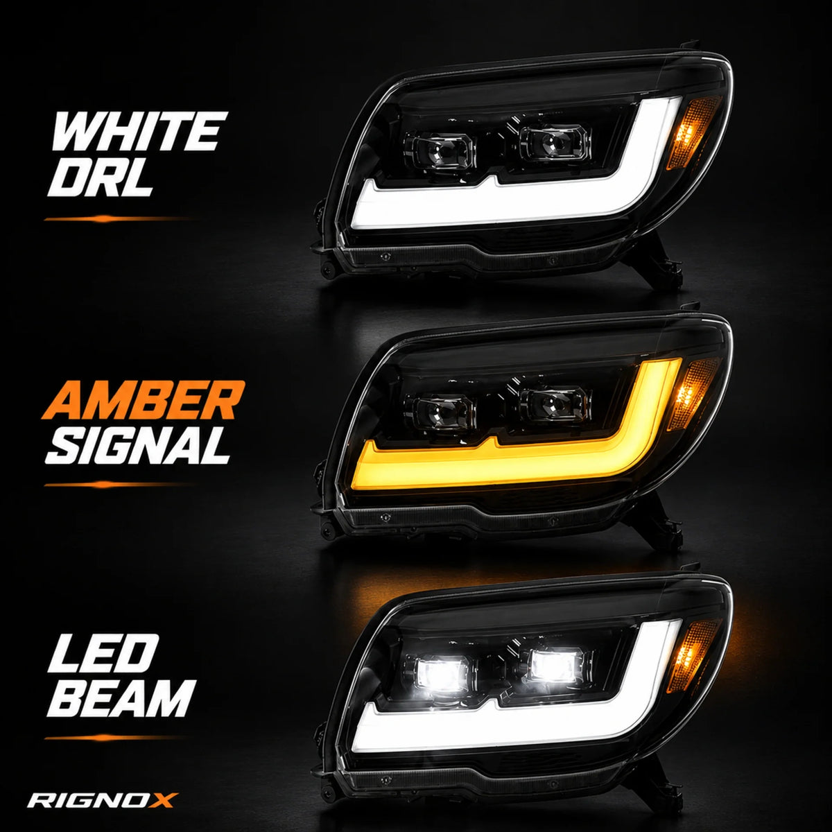 2006-2009 Toyota 4Runner LED Dual Projector Headlights — lighting modes — H-4RN06-BK