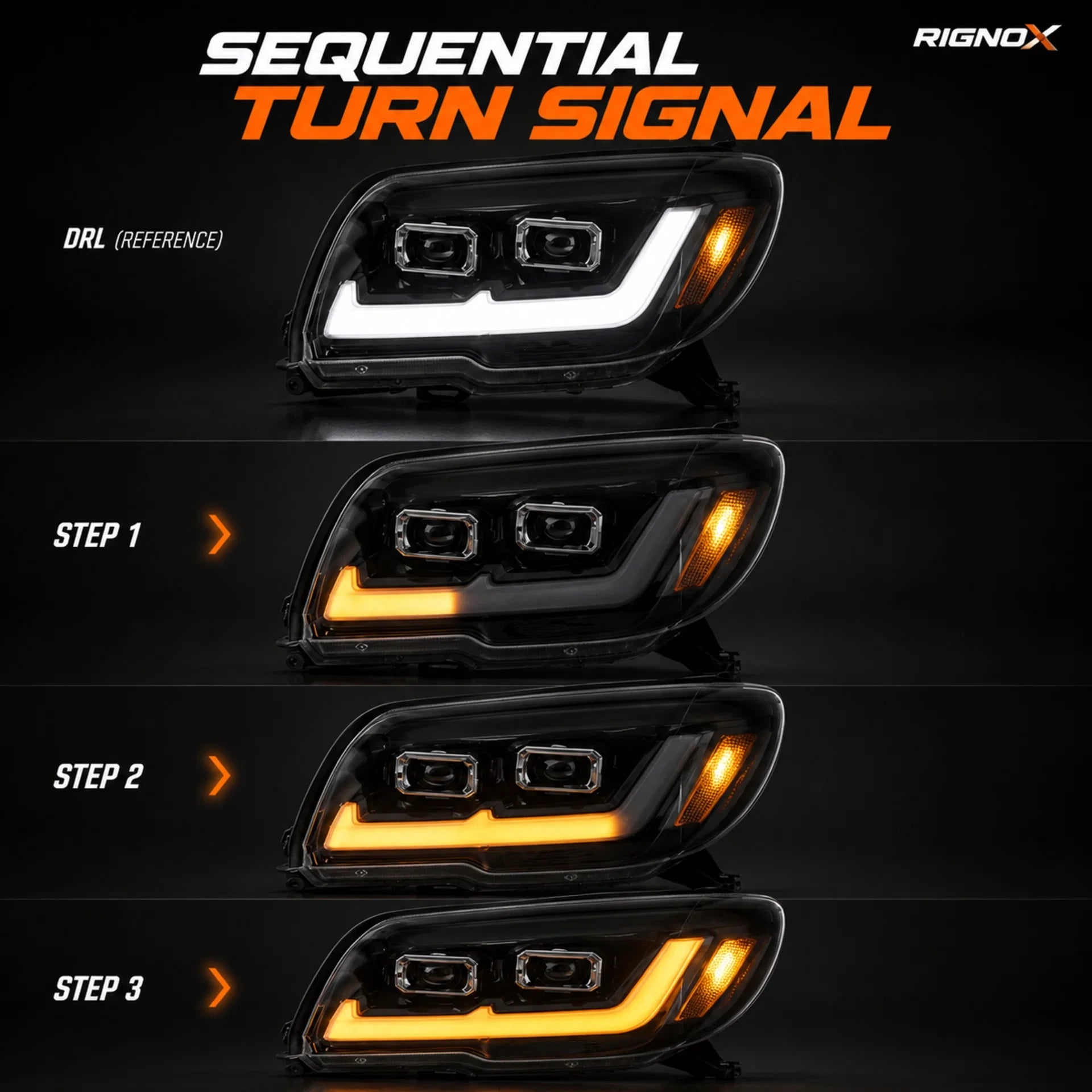 2006-2009 Toyota 4Runner LED Dual Projector Headlights — sequential turn signal — H-4RN06-BK