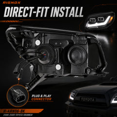 2006-2009 Toyota 4Runner LED Dual Projector Headlights — black trim sequential turn signal direct fit plug back - H-4RN06-BK