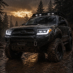 2006-2009 Toyota 4Runner LED Dual Projector Headlights — black trim sequential turn signal rain mud road - H-4RN06-BK