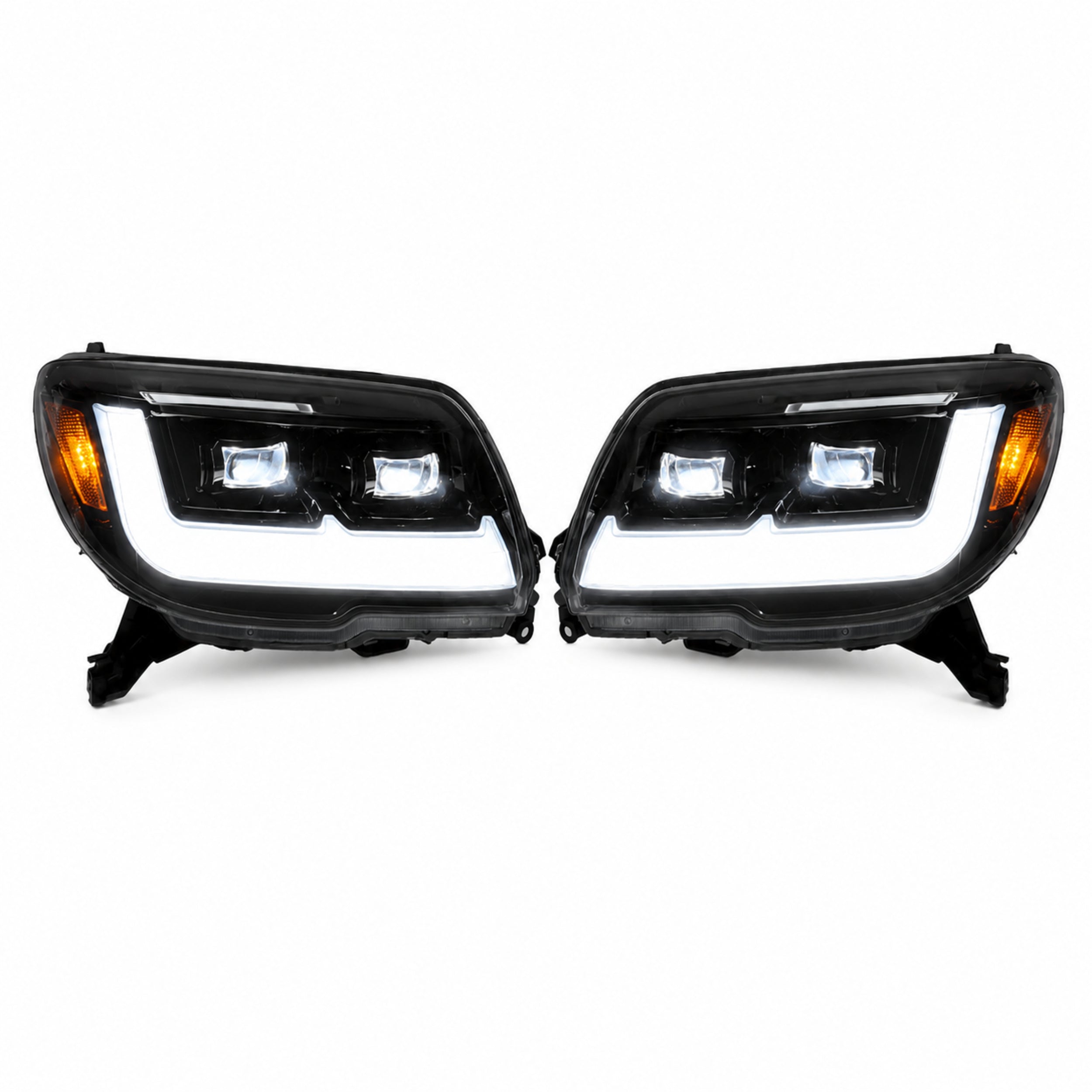 2006-2009 Toyota 4Runner LED Dual Projector Headlights — black trim sequential turn signal white background - H-4RN06-BK