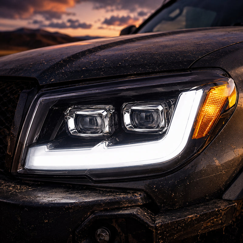 2006-2009 Toyota 4Runner LED Dual Projector Headlights — electroplated sequential turn signal close detail07 - H-4RN06-CH