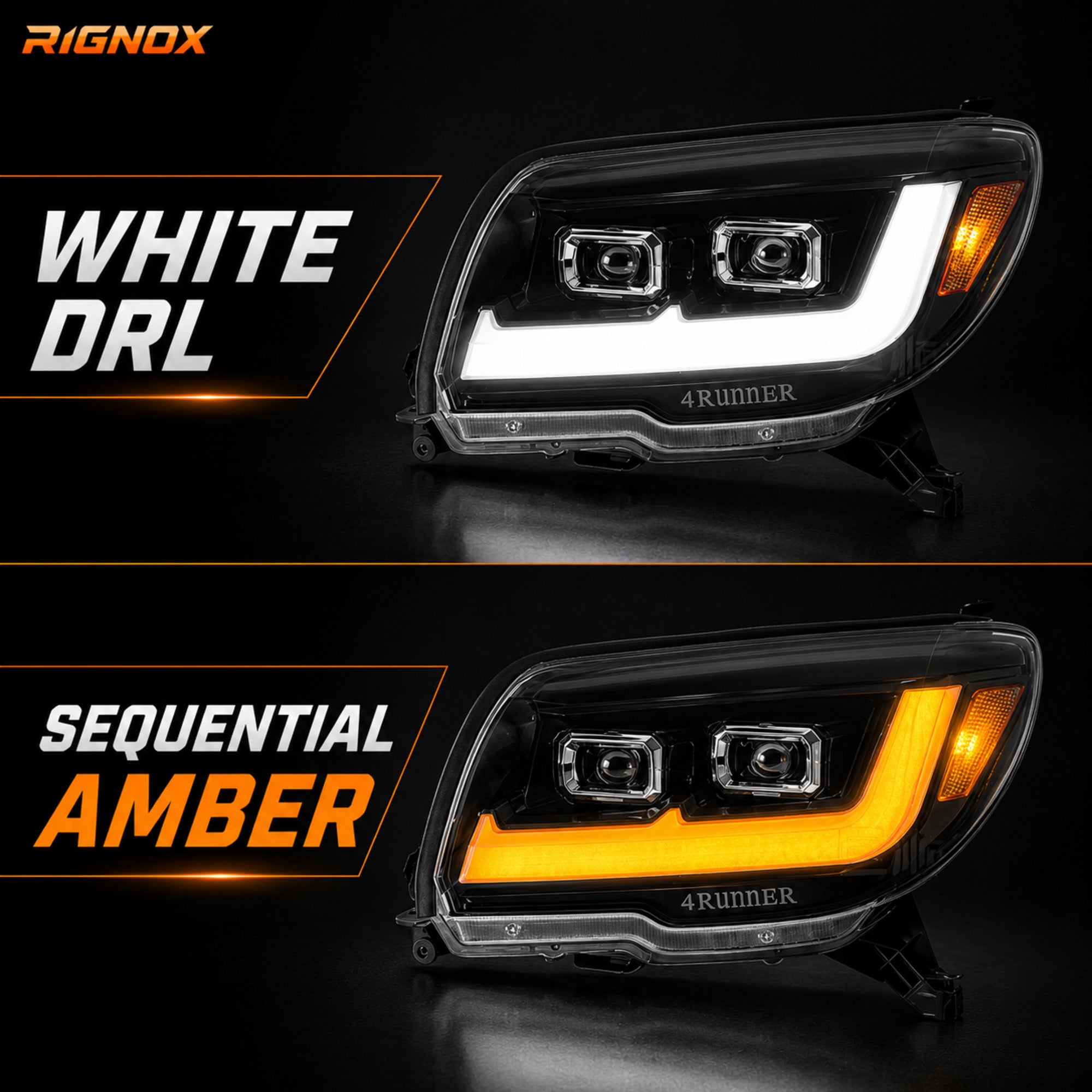 2006-2009 Toyota 4Runner LED Dual Projector Headlights — electroplated sequential turn signal function09 - H-4RN06-CH